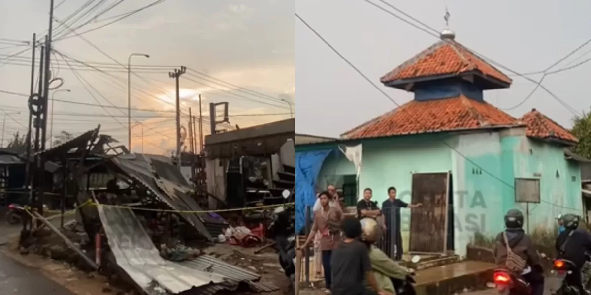 Menyoroti mushola yang dilaporkan tetap berdiri kokoh usai insiden kebakaran besar di SPBE Cimuning, Bekasi. (Instagram.com/@ceritabekasi.co)