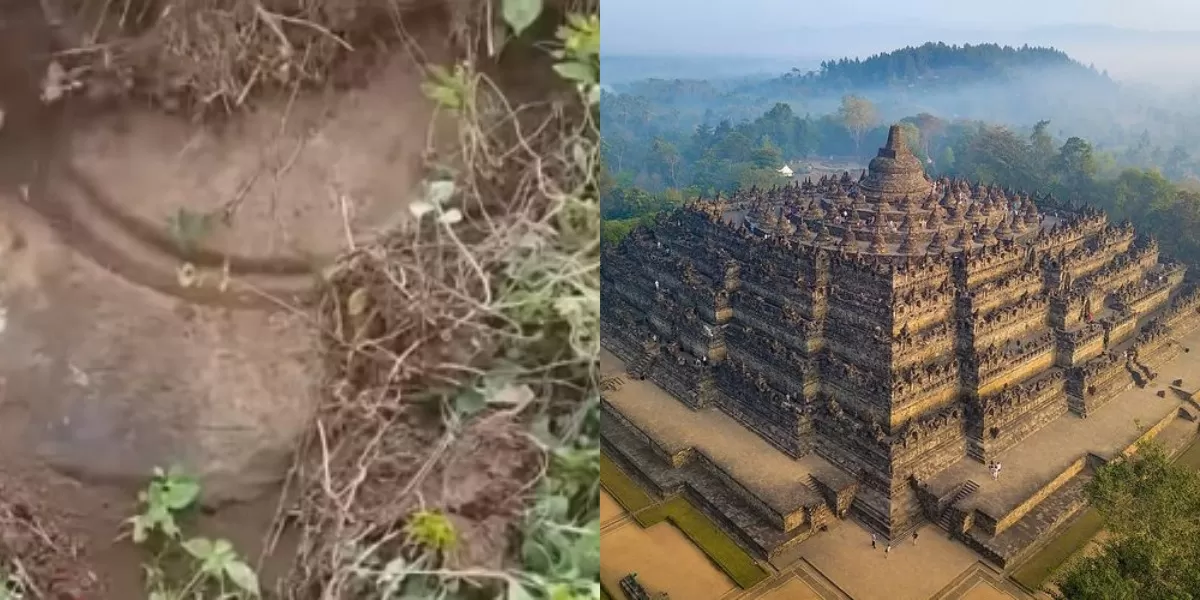 Mengintip viralnya dugaan penemuan candi di Cimahi, Jawa Barat yang ukurannya disebut lebih jumbo dari Borobudur di Magelang, Jawa Tengah. (Instagram.com/@wearehistorian)