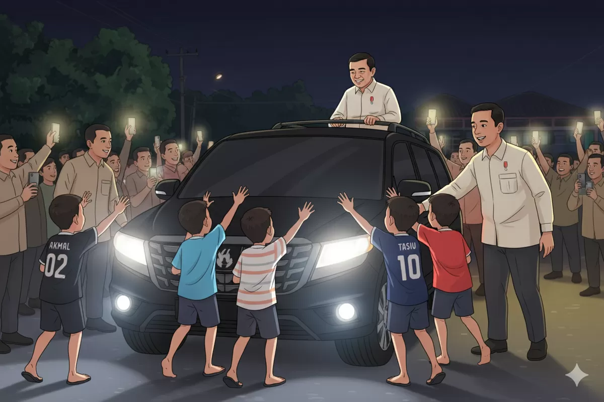 Ilustrasi Kartun : Prabowo Dihampiri anak-anak (Dok. AI)
