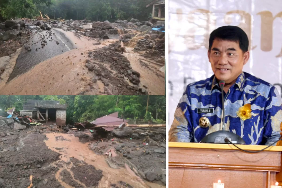 Kolase Banjir Bandang di Sitaro insert Gubernur Sulut, Yulius Selvanus (Dok. Istimewa)