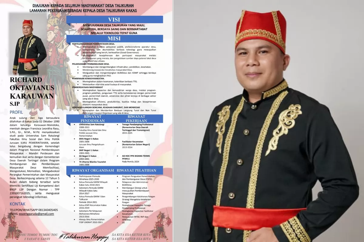 Calon Hukum Tua Desa Talikuran Kakas Minahasa (Dok. Istimewa)