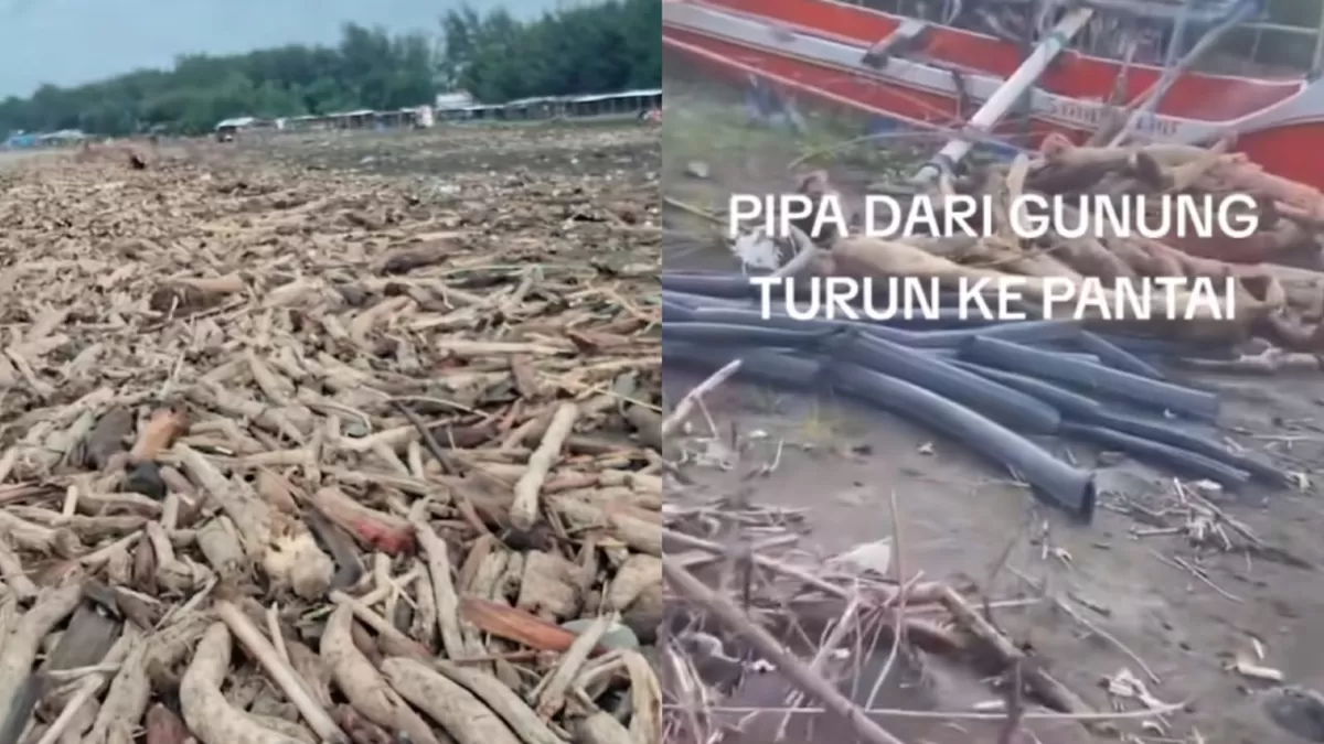 Kondisi Pantai Larangan dan Guci pascabanjir di lereng Gunung Slamet. (TikTok / hallopuspita)