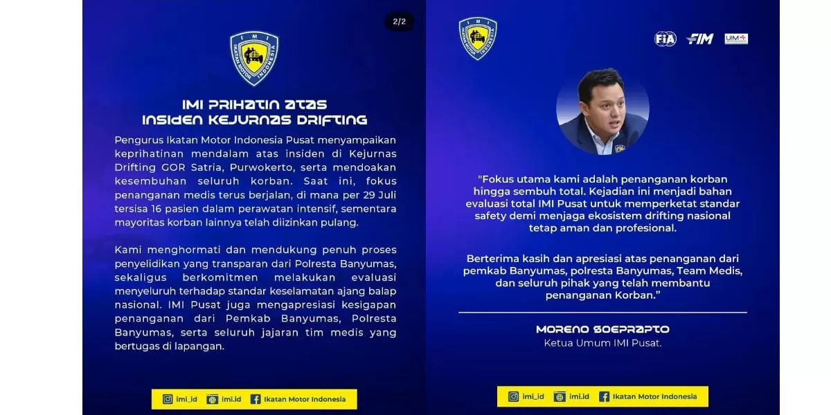 Kejurnas Drift Purwokerto, GOR Satria Purwokerto, IMI Pusat, Moreno Soeprapto, Sadewo Tri Lastiono, Polresta Banyumas, Kecelakaan Balap, Safety Balap Otomotif, Berita Banyumas (istimewa)