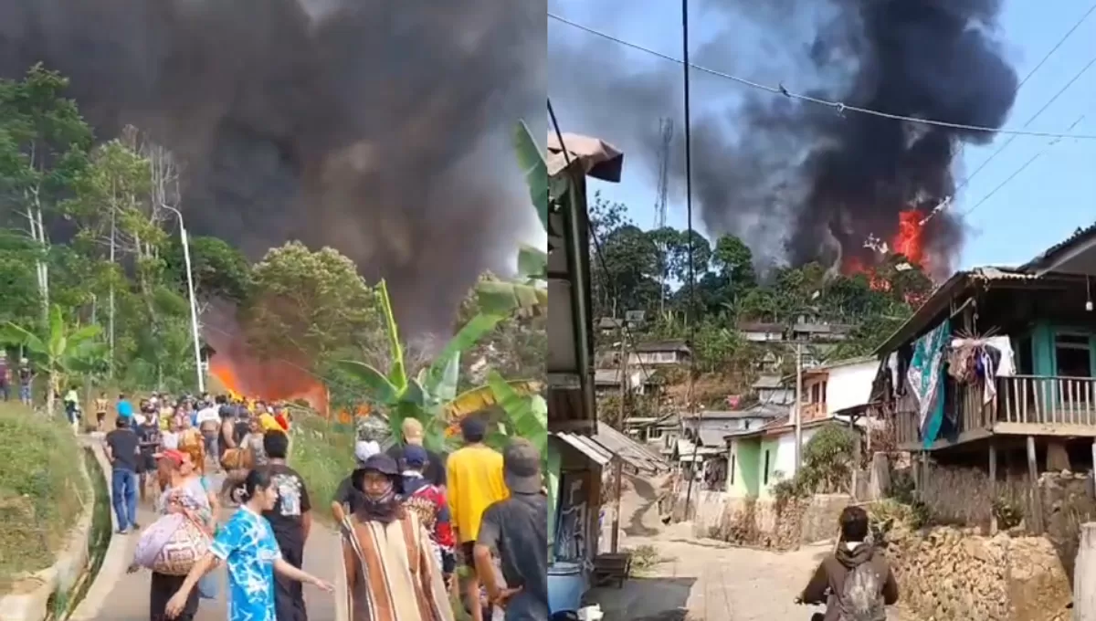 Kebakaran di Kasepuhan Cipta Mulya Sukabumi diduga akibat korsleting listrik di MCK. Sebanyak 70 rumah ludes terbakar. (Dok. Warga)