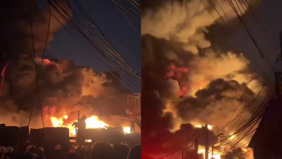 Kebakaran di pabrik bingkai di Pondok Kelapa, Jakarta Timur.  (Threads/adenan_abdilla)