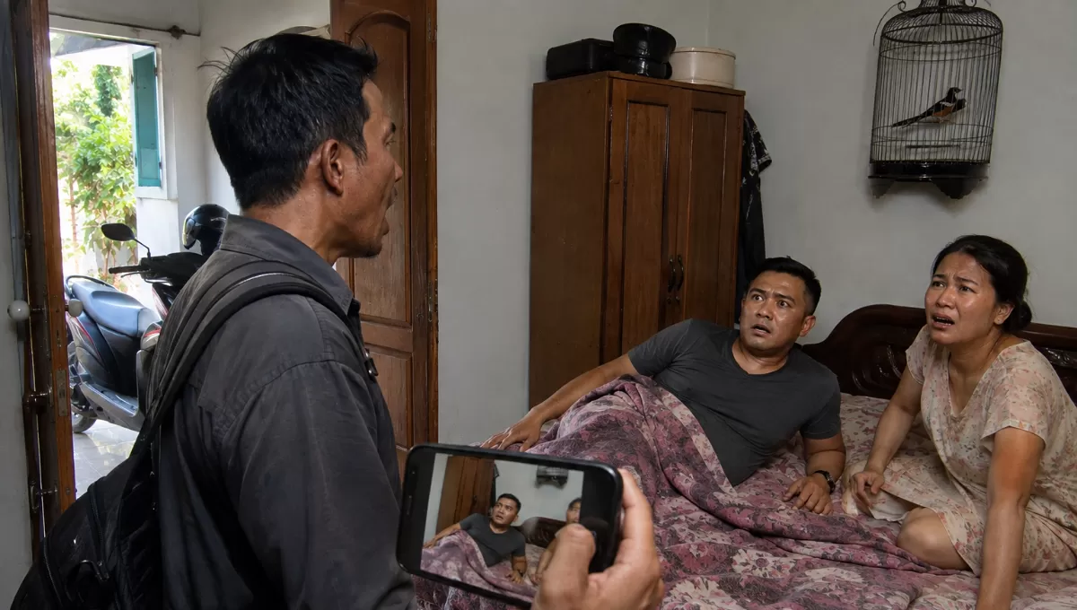 Ilustrasi Pria di Tulungagung pulang dari Malaysia dan mengaku menemukan pria diduga oknum polisi di kamar istrinya. (AI/ViewJabar)
