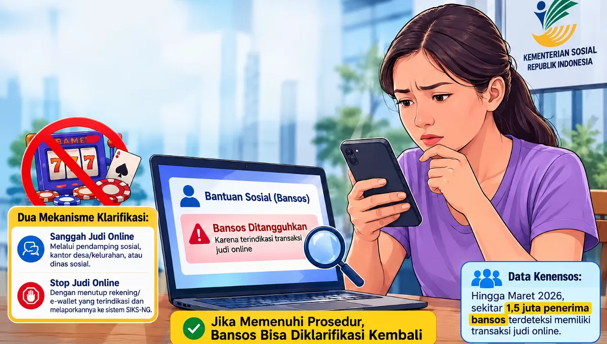 Kemensos temukan 1,5 juta penerima bansos terindikasi judi online.  (Ilustrasi)