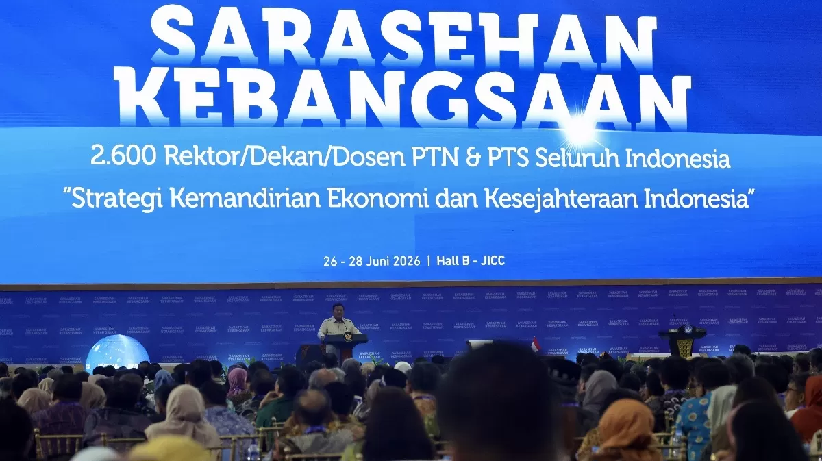 Presiden Prabowo Subianto mengajak elite bangsa mengutamakan kerja sama dan persatuan di hadapan 2.600 akademisi demi mempercepat kemajuan. (Dok.Setpres)