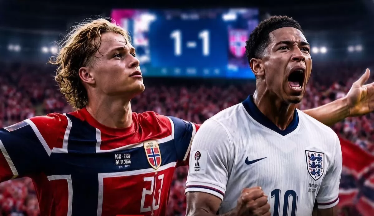 Norwegia dan Inggris bermain sengit dalam perempat final Piala Dunia 2026. Skor 1-1 bertahan hingga menit ke-80, diwarnai gol spektakuler. (Dok.Threads@aliimran)