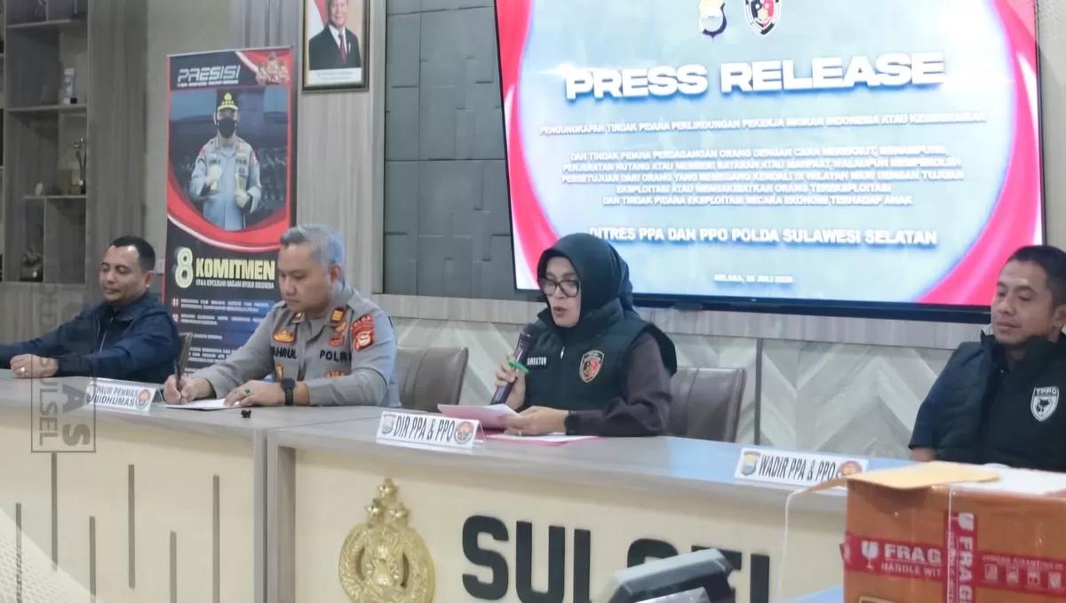 Polda Sulsel mengungkap dugaan TPPO berkedok penyaluran kerja ke Malaysia di Bandara Hasanuddin serta kasus eksploitasi anak di Sidrap. (Dok.Humas Polda Sulsel)