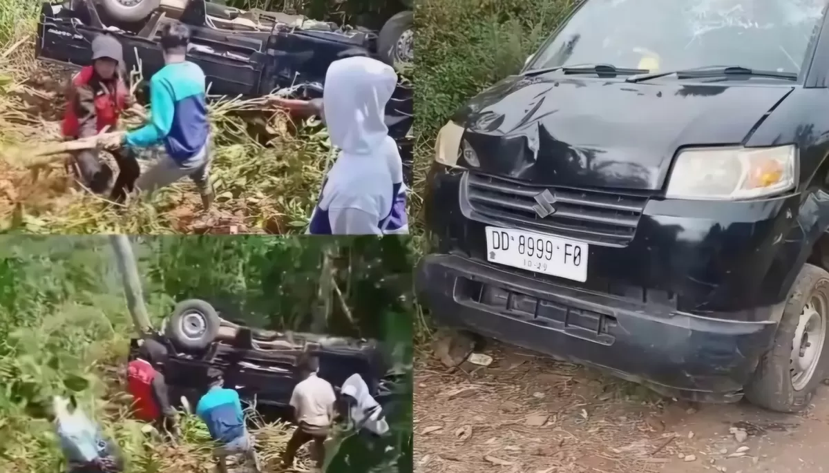 12 mahasiswa KKN Unhas mengalami kecelakaan di Bantaeng setelah mobil diduga bermasalah pada pengereman dan terguling hingga masuk jurang. (Dok.Schoolmedia_news)