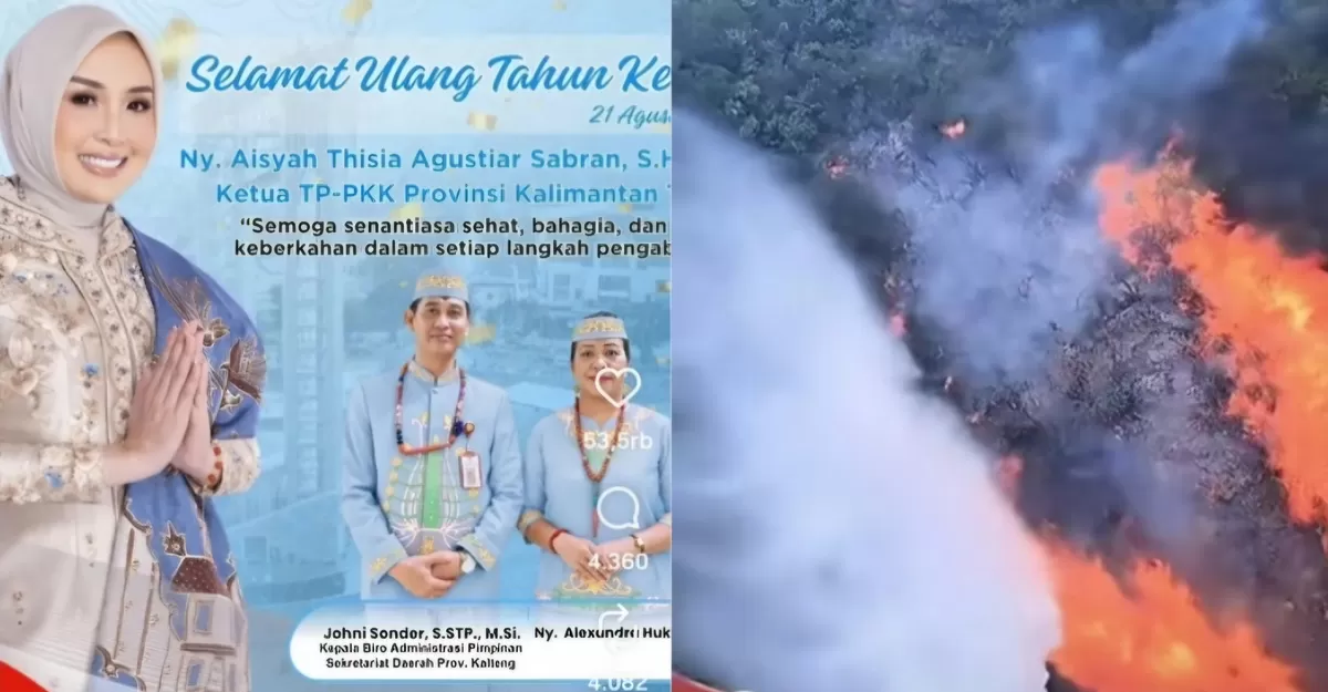Menyoroti sejumlah akun resmi Pemprov Kalteng mengunggah ucapan ultah untuk Aisyah Thisia hingga menuai sorotan di tengah isu karhutla. (Dok.Instagram@sampit_info/bandung speak up/kolase MetroSelebes.com)