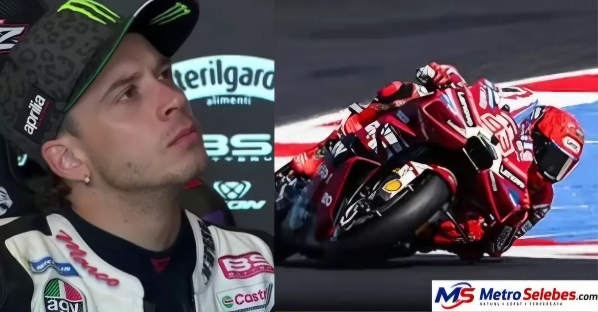 Menyorot Bezzecchi yang gagal finis di MotoGP Misano 2026 setelah crash pada lap pembuka dan hanya bisa menyaksikan Marc Marquez meraih kemenangan dari garasi. (Dok.Instagram@spotvnew/motospain)