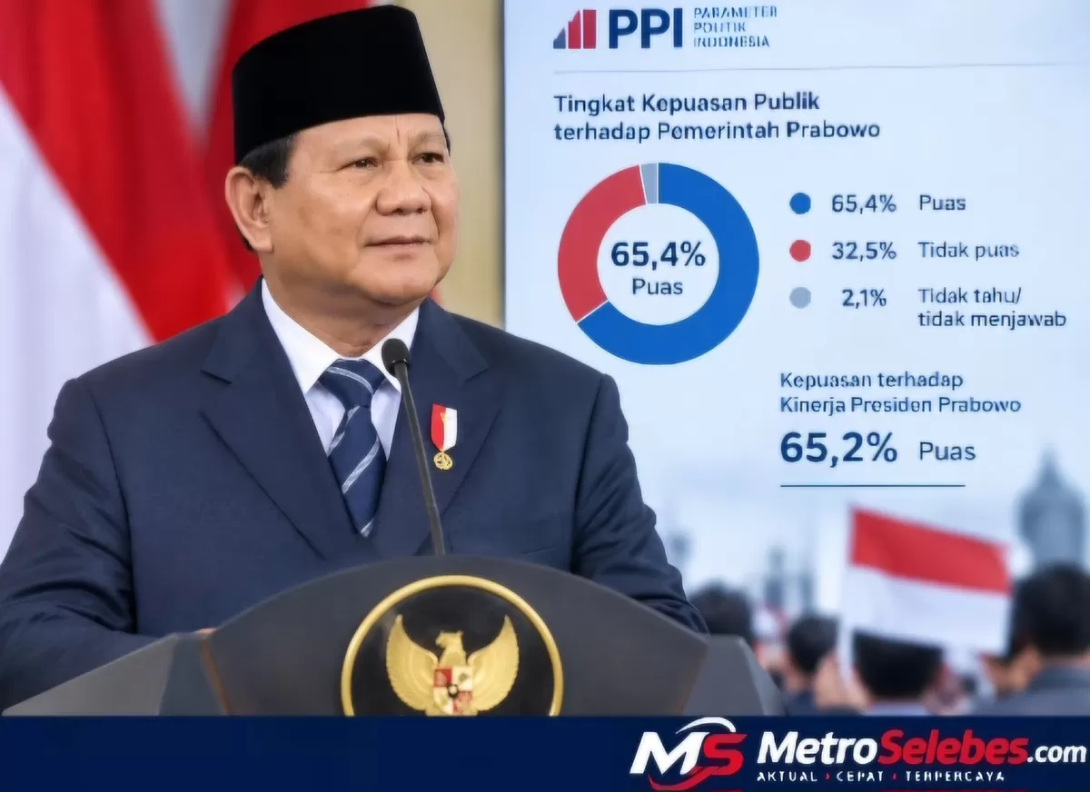 Ilustrasi Presiden Prabowo Subianto dan hasil survei PPI yang mencatat 65,4 persen responden puas terhadap kinerja pemerintah secara umum. (Dok.Metroselebes.com/Ilustrasi)