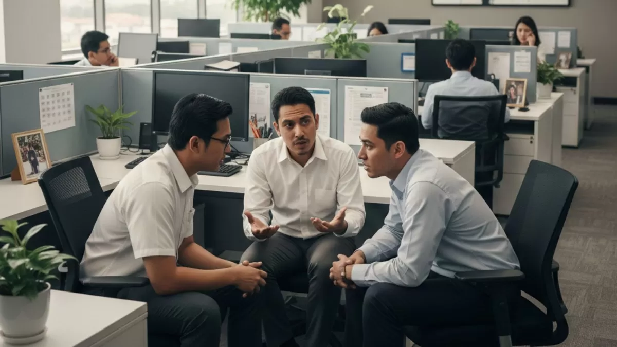 Salah satu indikasi bahwa bestie-an kamu itu toxic adalah menggosip dengan menyebutnya sebagai  (Pejuangkantoran.com/Made with Google AI)