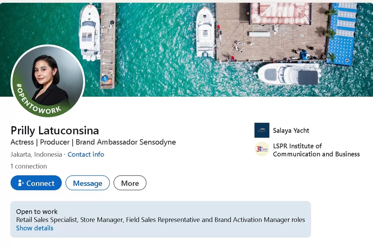 Langkah Prilly Latuconsina memasang badge  (LinkedIn @prillylatuconsina)