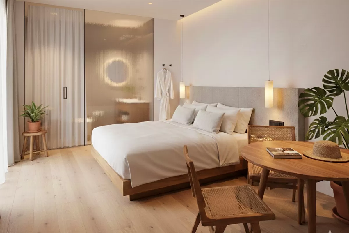 Ilustrasi: Banyak tamu mengeluhkan pintu kamar mandi hotel yang hanya menggunakan kaca buram atau transparan. (PejuangKantoran.com/Made with AI)