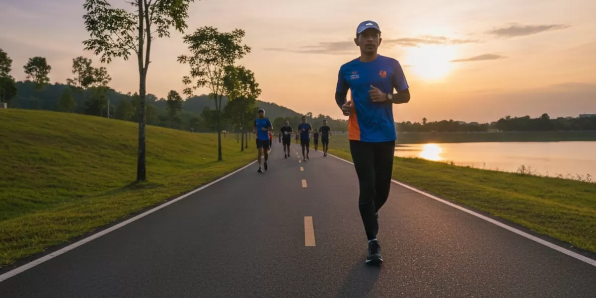 Kamu perlu menyesuaikan latihan larimu saat puasa Ramadhan agar tetap terjaga puasamu dan performance larimu. (Pejuangkantoran.com/Made with Google AI)