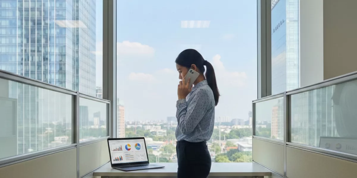 Salah satu trik mengurangi rasa kantuk saat puasa di kantor adalah melakukan pekerjaan monoton dengan berdiri. (Pejuangkantoran.com/Made with Google AI)