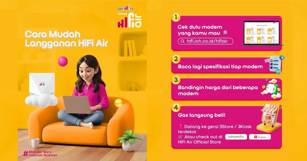 HiFi Air adalah layanan internet berbasis Fixed Wireless Access (FWA) dari Indosat yang bisa dipasang secara mandiri. (Instagram @indosat_hifi)