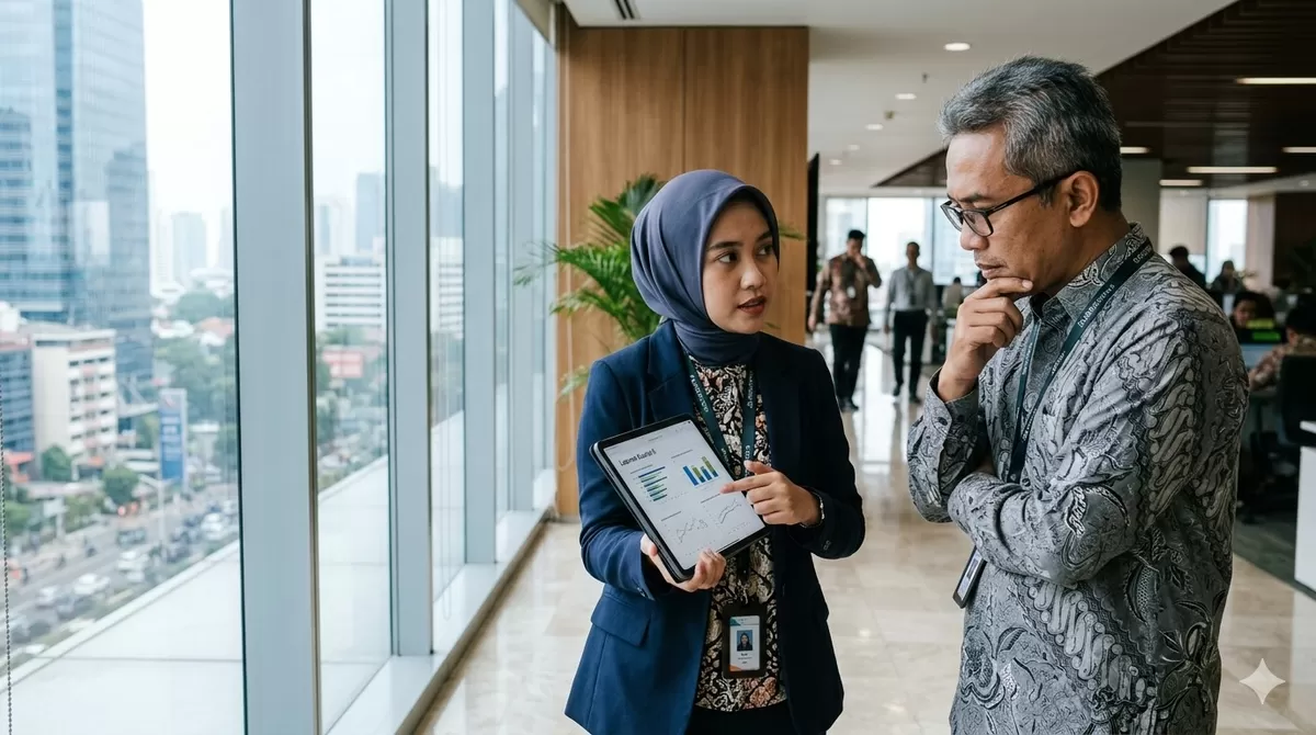Salah satu metode managing up atasan adalah proaktif memberikan data penting sesegera mungkin. (Pejuangkantoran.com/Made with Google AI)