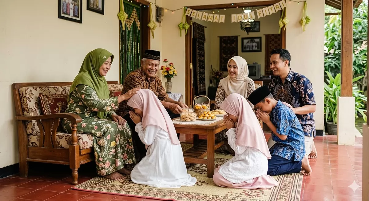 Sejarah panjang tradisi Lebaran di Indonesia, mulai dari adaptasi konsep Islam hingga sarana menyatukan elit politik pasca-kemerdekaan. (Pejuangkantoran.com/Made with Google AI)