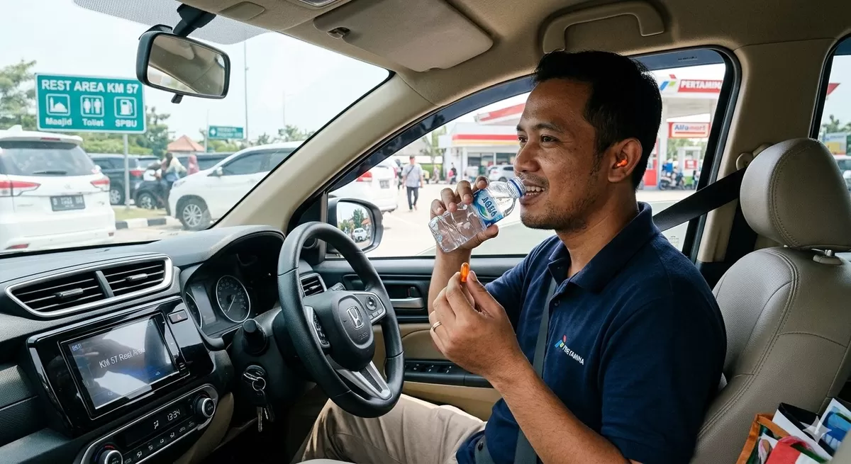 Agar tubuh kembali fit pasca silaturahmi Lebaran, istirahat dan jangan lupa minum vitamin dan mengasup nutrisi yang tepat. (Pejuangkantoran.com/Made with Google AI)