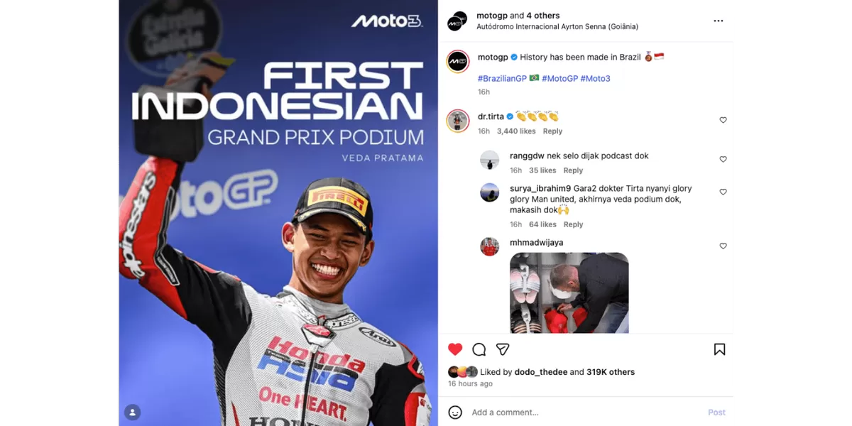 Veda Ega Pratama berhasil naik podium di Moto3 Brasil. (Screenshoot IG @Veda_54)