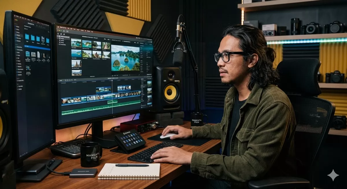 Ilustrasi tugas dan tanggung jawab seorang editor video. (Pejuangkantoran.com/Made with Google AI)