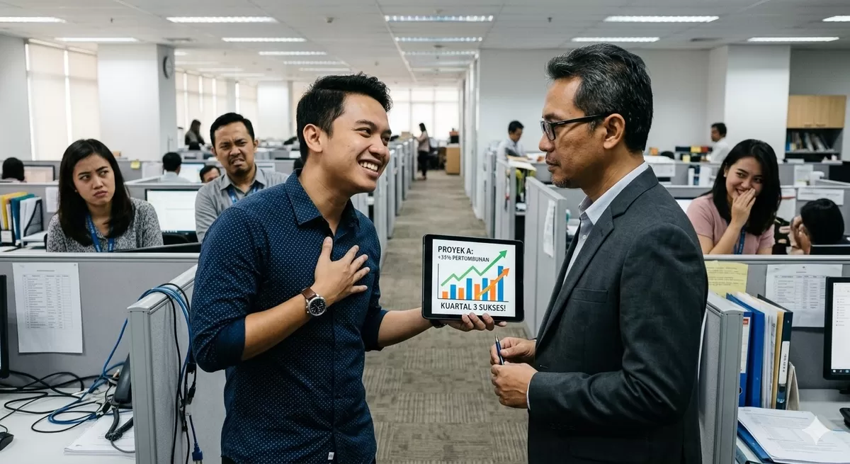Perilaku NPD di kantor bisa berdampak buruk pada organisasi. (Pejuangkantoran.com/Made with Google AI)