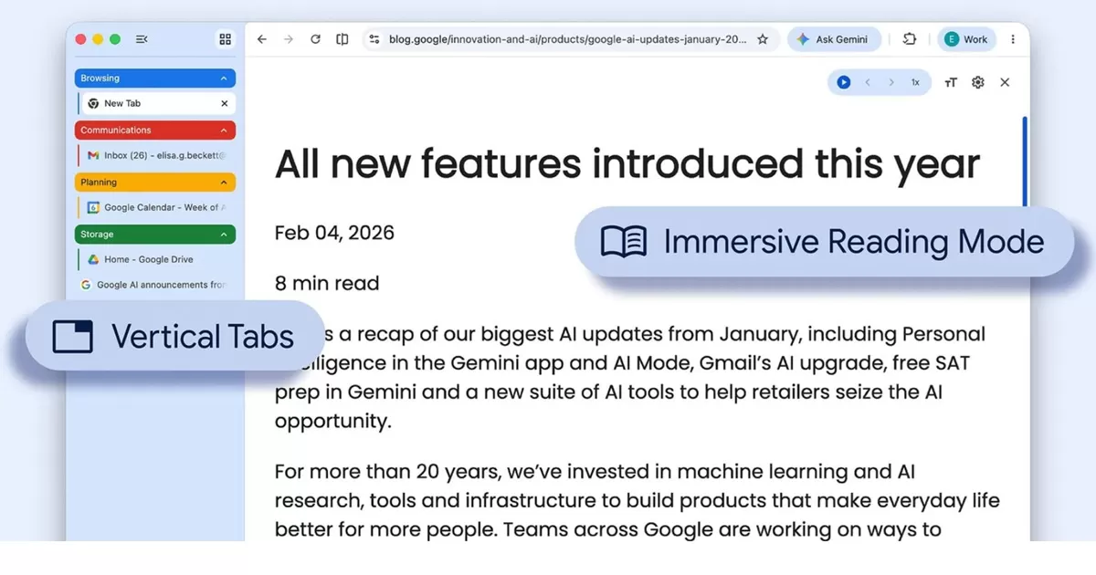 Dengan memindahkan tab ke sisi kiri (vertikal), judul halaman Chrome tetap terbaca jelas. (Google)