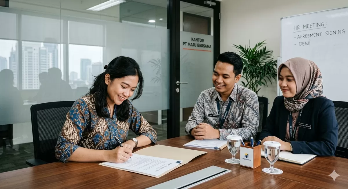 ketika terbuka peluang dari tenaga kerja kontrak untuk menjadi tenaga kerja tetap, lakukan sejumlah hal strtaegis yang bisa mendukung untuk itu. (Pejuangkantoran.com/Made with Google AI)