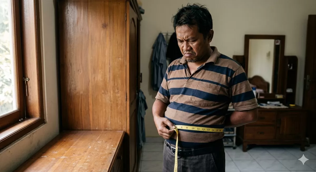 Ketahui apakah kamu menyimpan visceral fat atau tidak dengan cara pengukuran seperti berikut ini. (Pejuangkantoran.com/Made with Google AI)