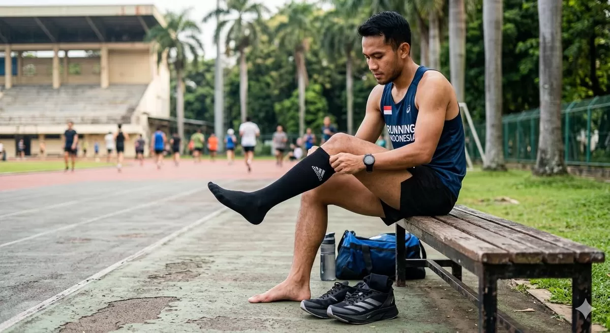 Kau kaki khusus untuk lari ternyata berpengaruh dalam  performa lari. Seberapa besar pengaruhnya? (Pejuangkantoran.com/Made with Google AI)