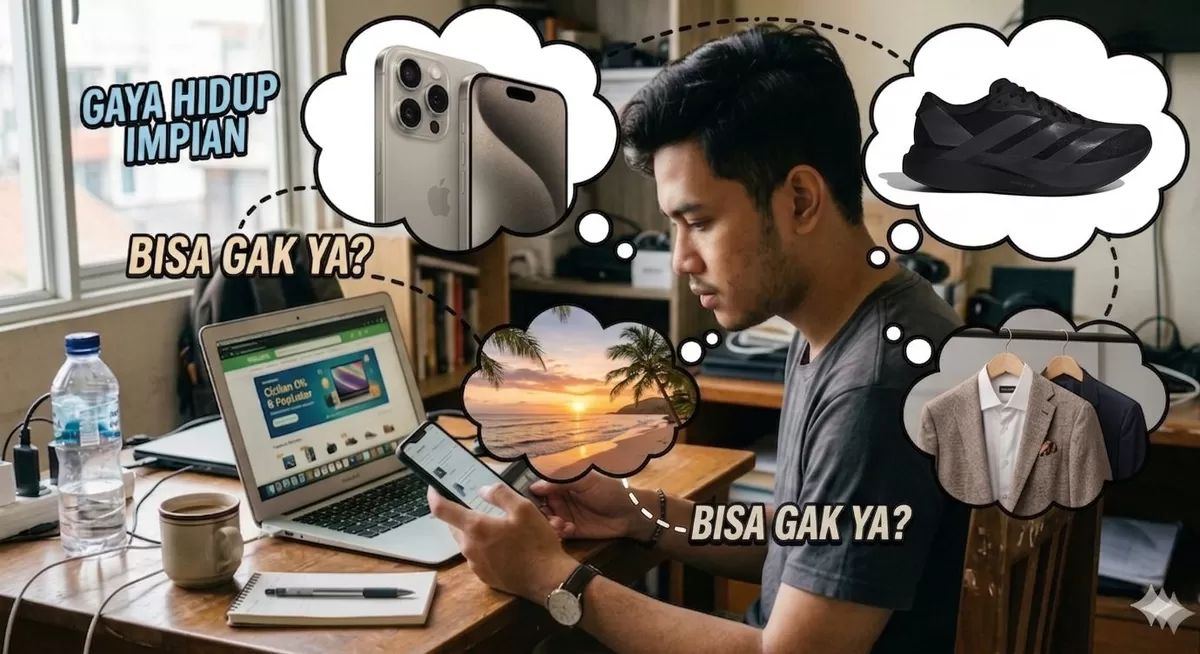 Gen Z tercata sebagai salah satu kreditu macet pinjol. Terapkan 12 poin pentng berikut ini agar terhindar dari gaya hidup utang! (Pejuangkantoran.com/Made with Google AI)