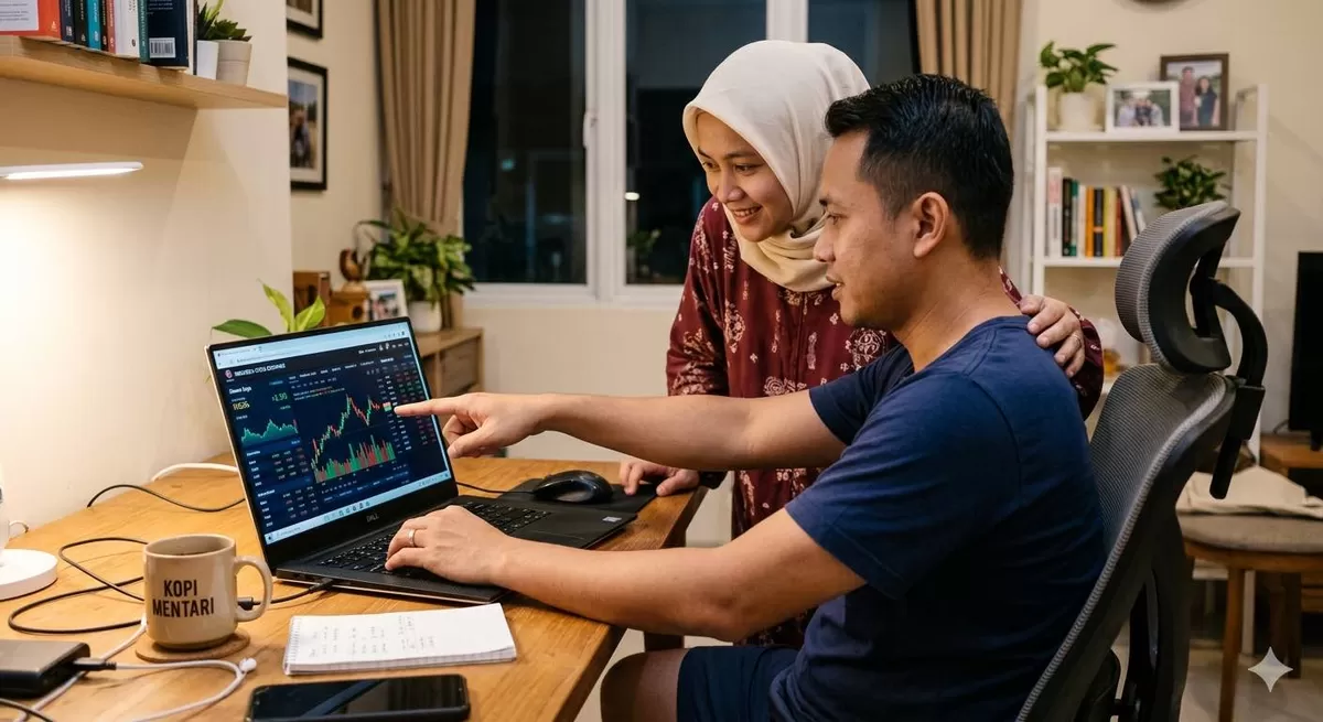 Melakukan diversifikasi investasi adalah langkah cerdik mengamankan penghasilan bagi pekerja kantoran. (Pejuangkantoran.com/Made with Google AI)