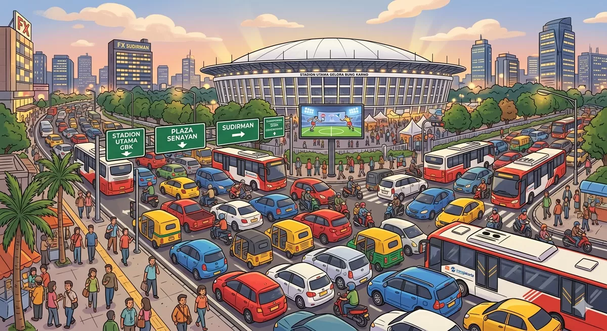 Ilustrasi Kemacetan dan Kepadatan di Kawasan GBK Weekend ini, 6 - 7 Juni 2026.  (Google Gemini)