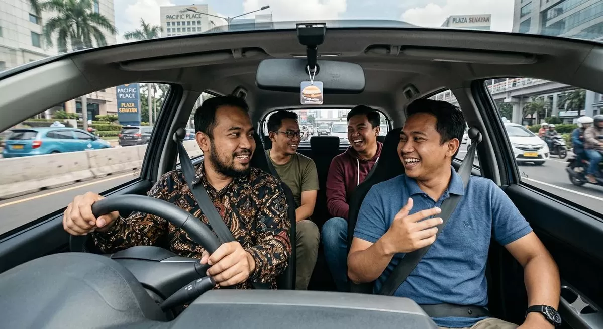 Carpooling adalah salah satu cara menghemat BBM ketika harganya naik (Pejuangkantoran.com/Made with Google AI)