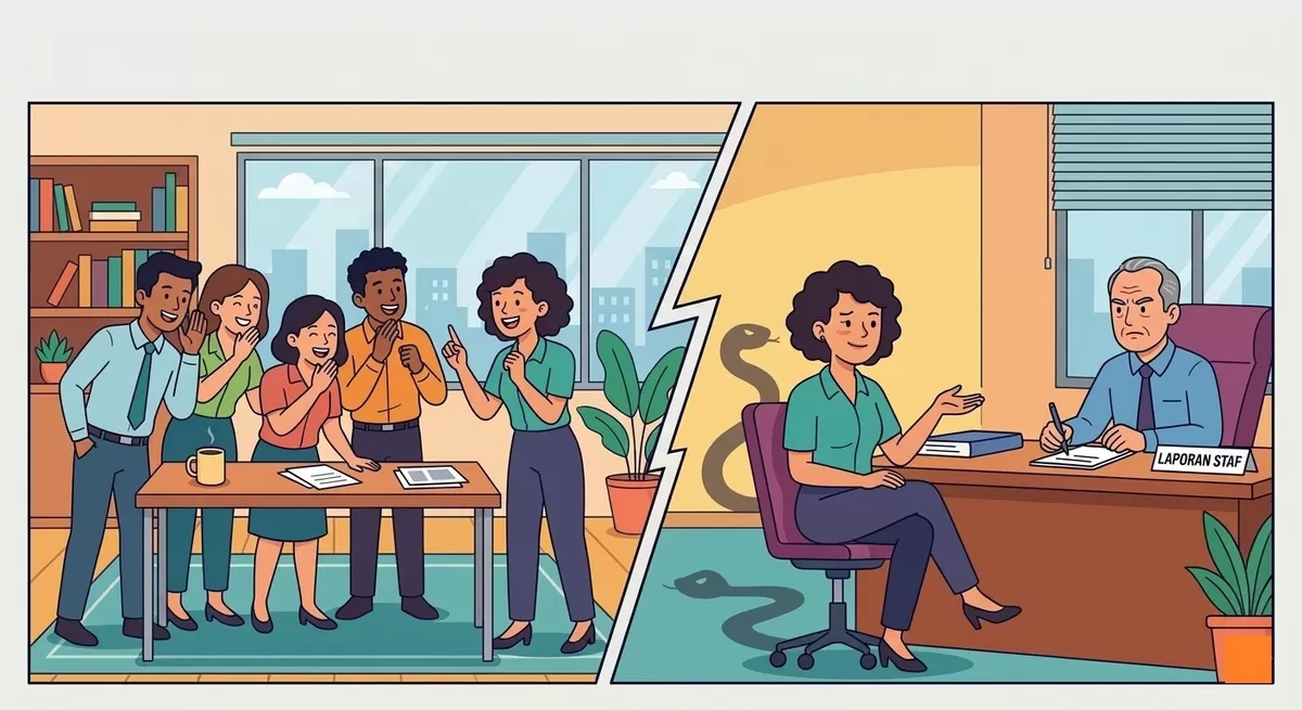 Ilustrasi Tentang Teman Bermuka Dua di Kantor (Google Gemini)