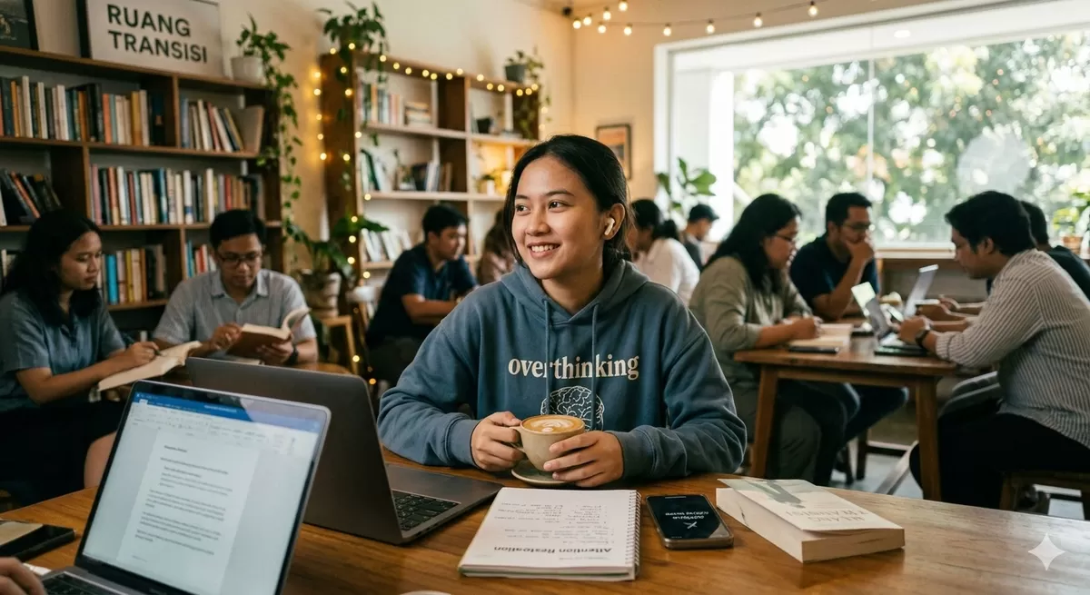 Kadang masalahnya bukan di teman-teman Kamu, tapi karena hidup Kamu cuma muter-muter di dua tempat, Kamar/Rumah (First Place) yang penuh drama domestik, sama Kampus/Kantor (Second Place) yang isinya tugas, deadline, dan tuntutan profesional. (Pejuang Kantoran/Google Gemini)