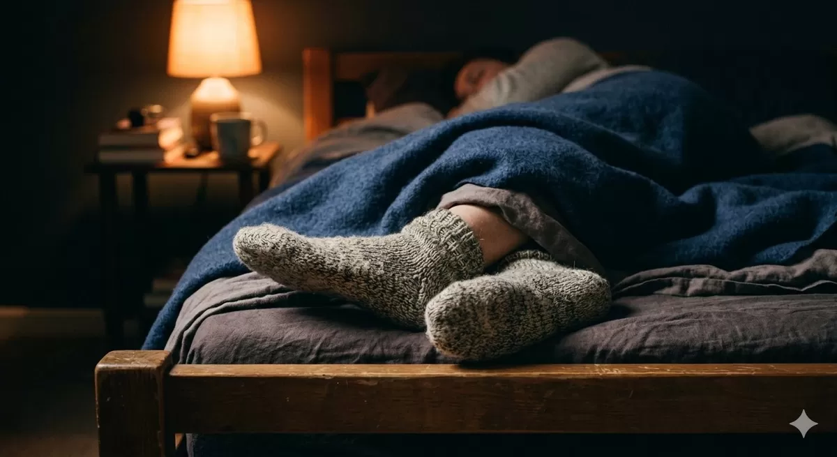 Mengenakan kaus kaki saat tidur ternyata bisa mebuat tidur kamu lebih nyenyak. Ada fakta ilmiahnya.Pejuangkantoran.com/Made with Google AI (Mengenakan kaus kaki saat tidur ternyata bisa mebuat tidur kamu lebih nyenyak. Ada fakta ilmiahnya.Pejuangkantoran.com/Made with Google AI)