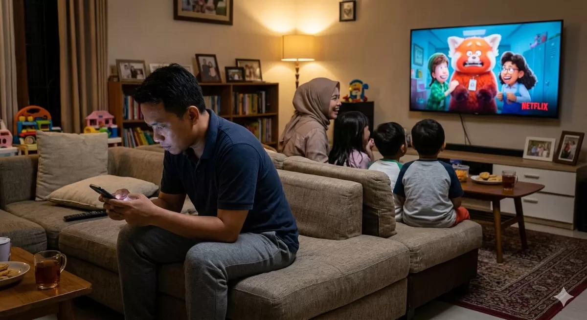 Dampak nomophobia bisa menyebabkan hubungan pertemanan atau keluarga memburuk. (Pejuangkantoran.com/Made with Google AI)