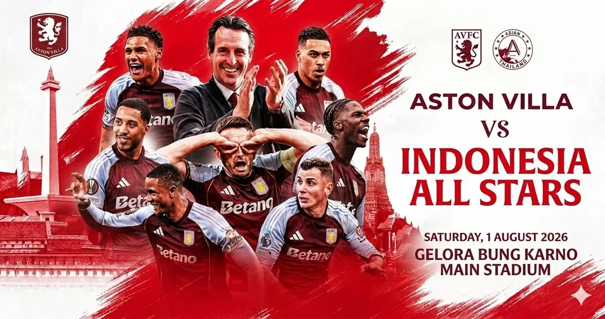Aston Villa akan mengunjungi Indonesia dalam rangkaian Aston Villa Pre-Season Tour 2026. (Facebook @ASEANFootball)