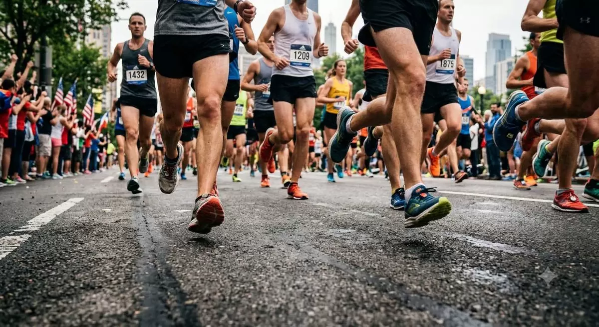 Ilustrasi lomba lari marathon. Bib number atau race bib adalah identitas resmi peserta. Di era modern membuat lomba lari lebih fair. (Pejuangkantoran.com/Made with Google AI)