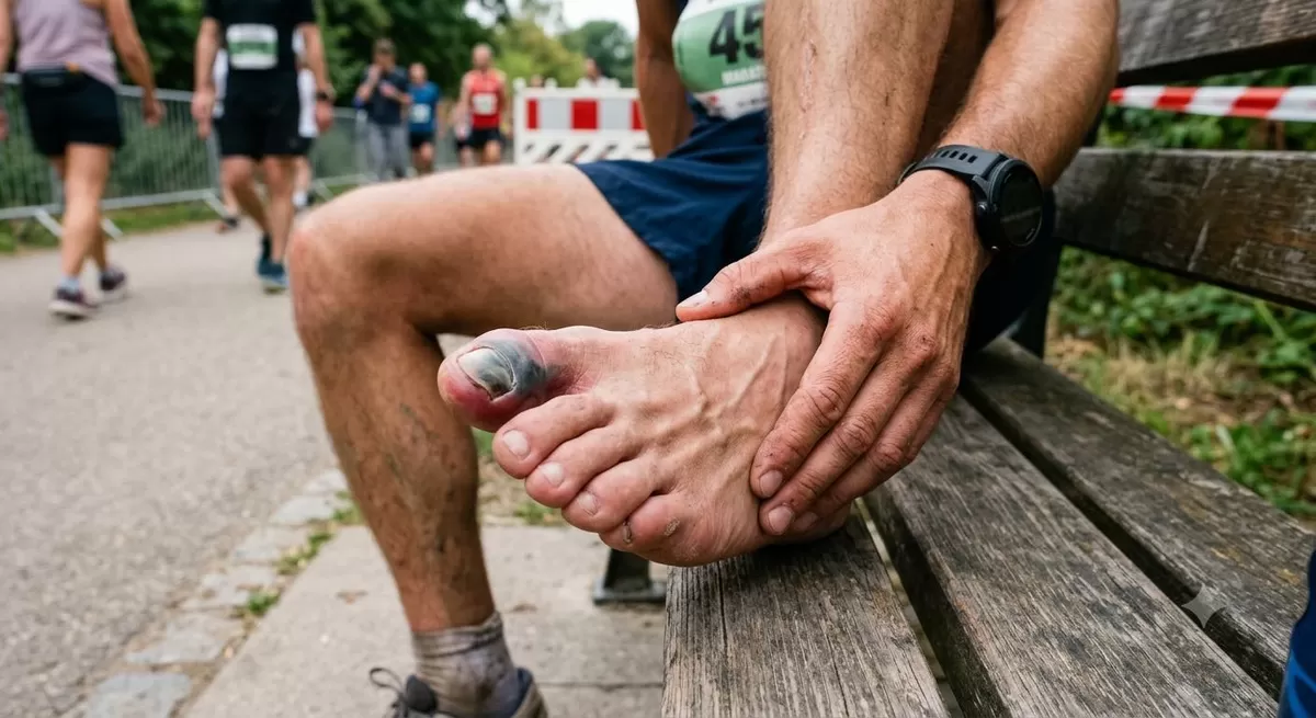 bai yang baru saja ikutan Jakim dan JogMar, coba cek kaki kamu, kena runner's yoe atau tidak? (Pejuangkantoran.com/Made with Google AI)
