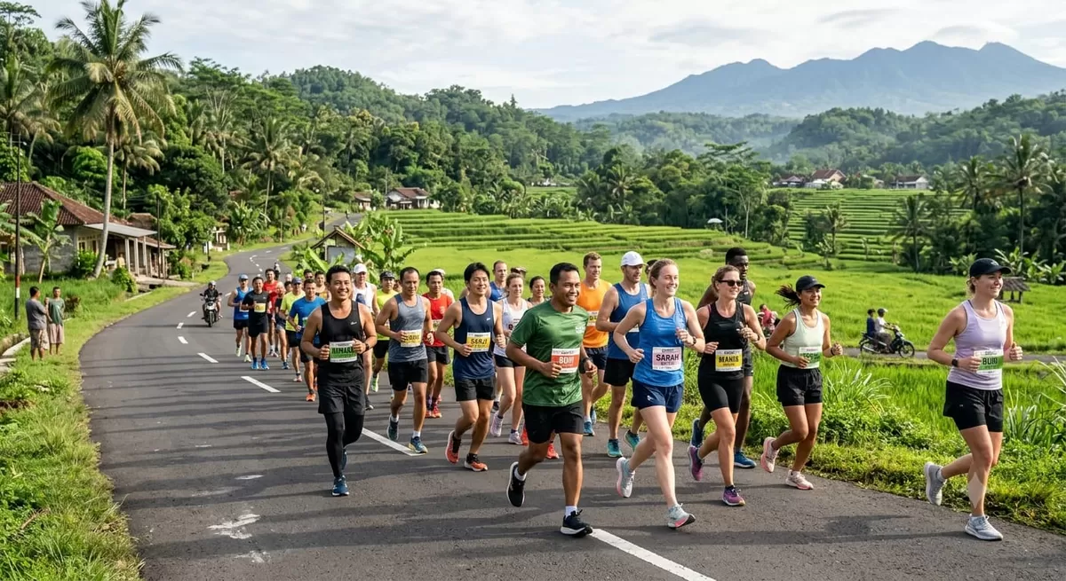 Ilustrasi shake out run yang biasanya dilakukan oleh peserta marathon atau half marathon. (Pejuangkantoran.com/Made with Google AI)