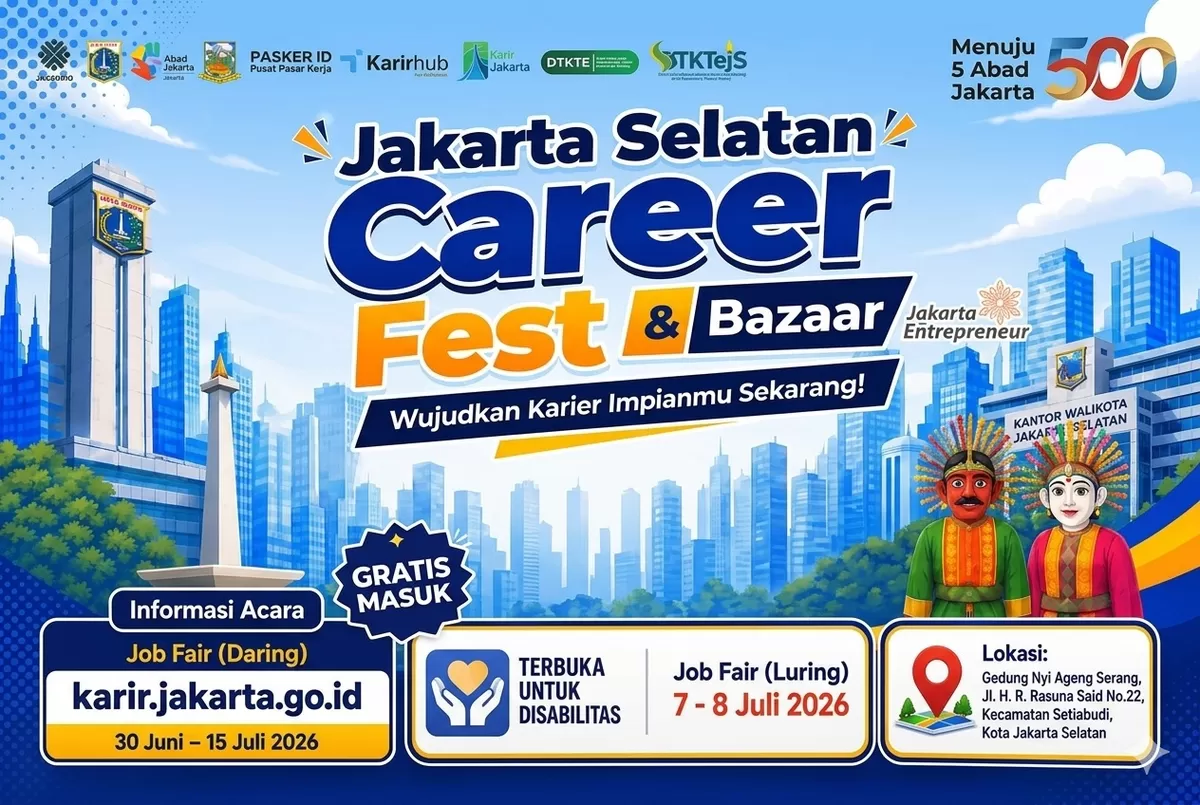 Suku Dinas Tenaga Kerja, Transmigrasi, dan Energi Kota Administrasi Jakarta Selatan Gelar Job Fair Tanggal 7 &ndash; 8 Juli 2026 (Instagram Sudisnakertransgijaksel)