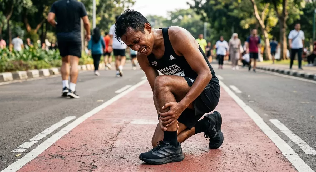 Kenali dan bedakan antara shin splints dan doms ketika kaimu terasa sakit setelah latihan lari. (Pejuangkantoran.com/Made with Google AI)