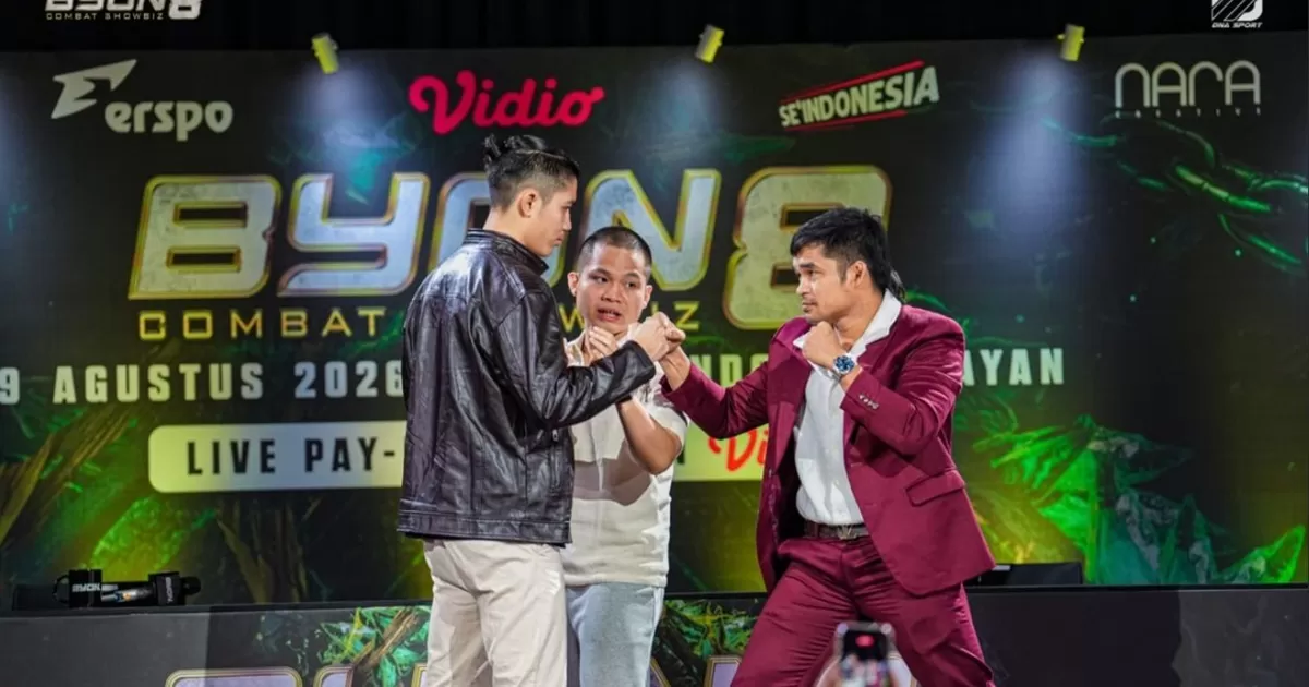 Byon Combat Showbiz 8 di Tennis Indoor Senayan, 29 Agustus 2026 nanti, akan menghadirkan laga antara Jeka Saragih dan Ammarul Shafiq. (Vidio)