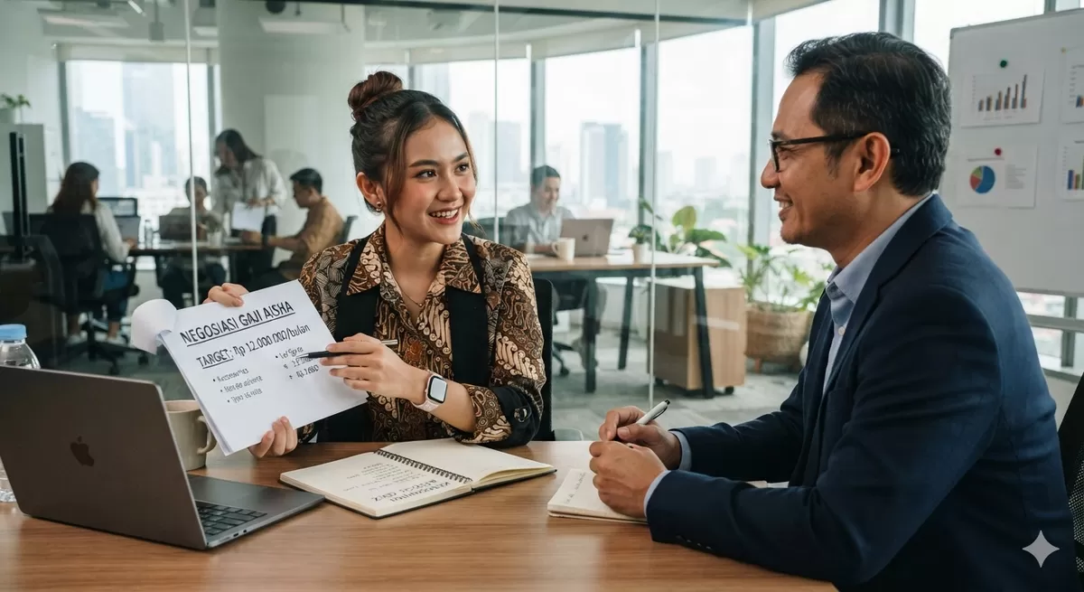 Negosiasi gaji kini bukan hal yang tabu untuk karyawan muda. Mudah mencari informasi terkait standar gaji level pekerja seperti mereka membuat karyawan Gen Z punyaa keberanian untuk melakukan nego gaji. Selama pekerjaan mereka baik tentu tidak ada salahnya ada kenaikan gaji. (Pejuang Kantoran/Google Gemini)
